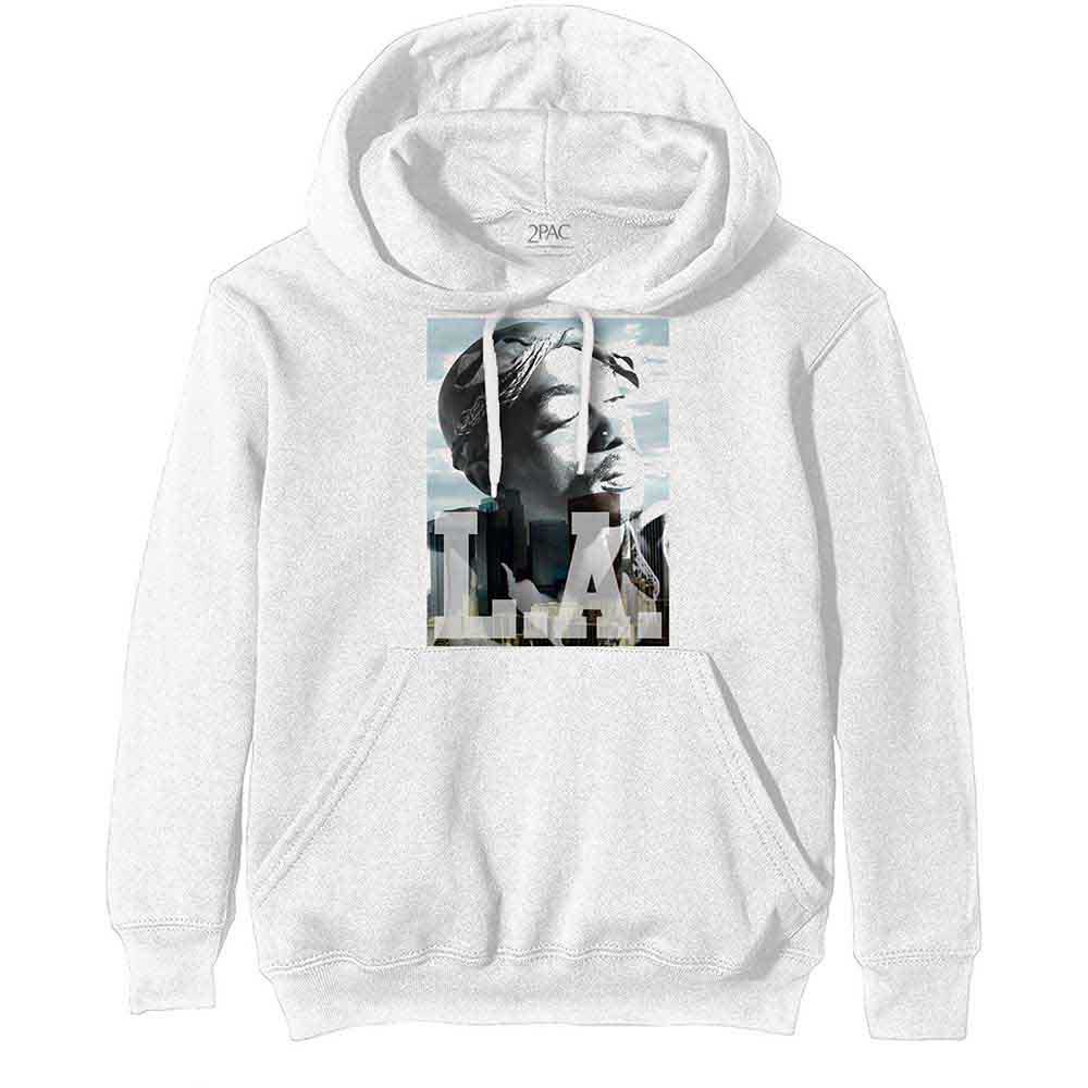 Tupac Unisex Pullover Hoodie: LA Skyline (White)