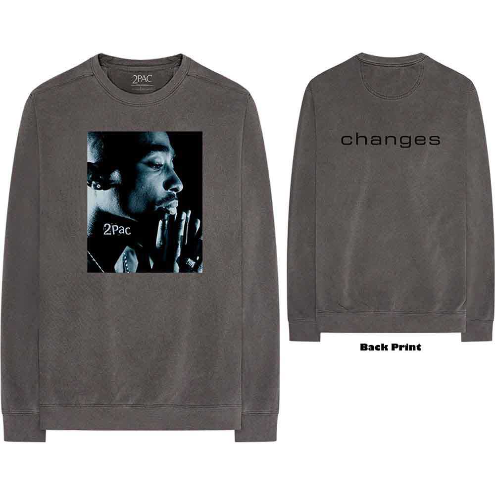 Tupac Unisex Long Sleeve T-Shirt: Changes Side Photo (Charcoal Grey) (Back Print)