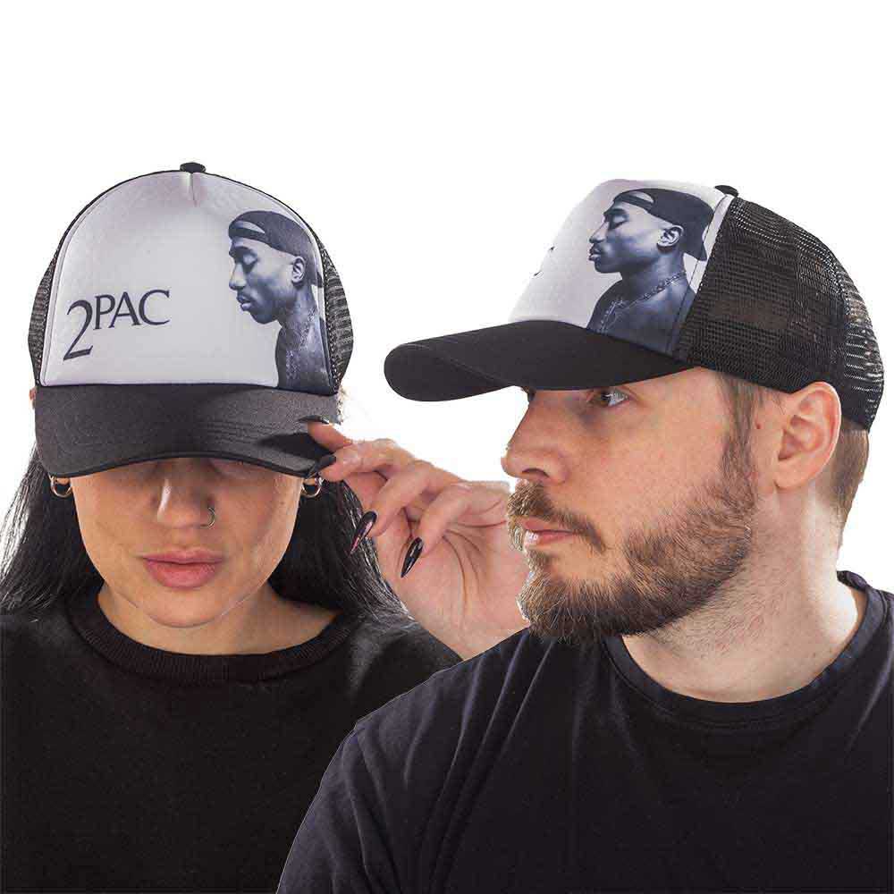 Tupac Unisex Mesh Back Cap: Profile Photo (Black & White)