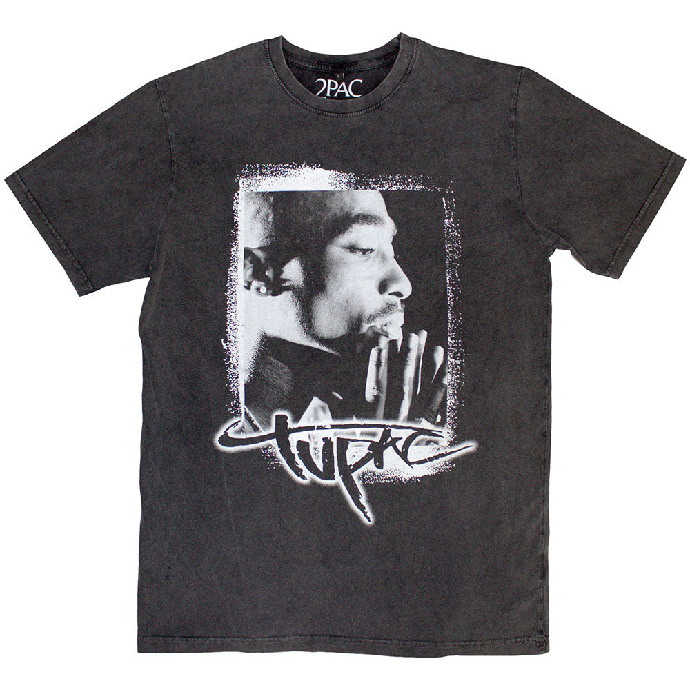 Tupac Unisex Stone Wash T-Shirt: Spray Photo (Charcoal Grey)