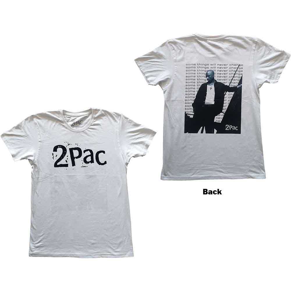 Tupac Unisex T-Shirt: Changes Back Repeat (White) (Back Print)