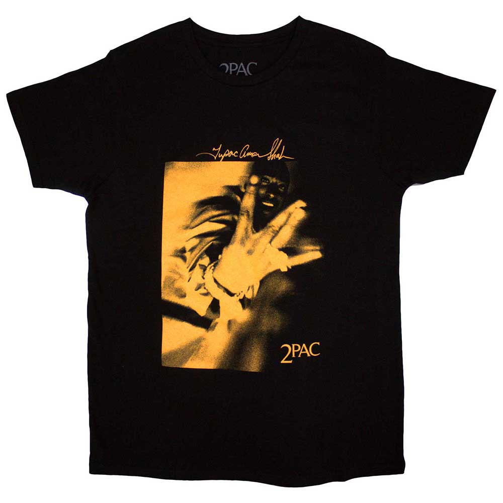 Tupac Unisex T-Shirt: Fingers Orange Tone (Black)
