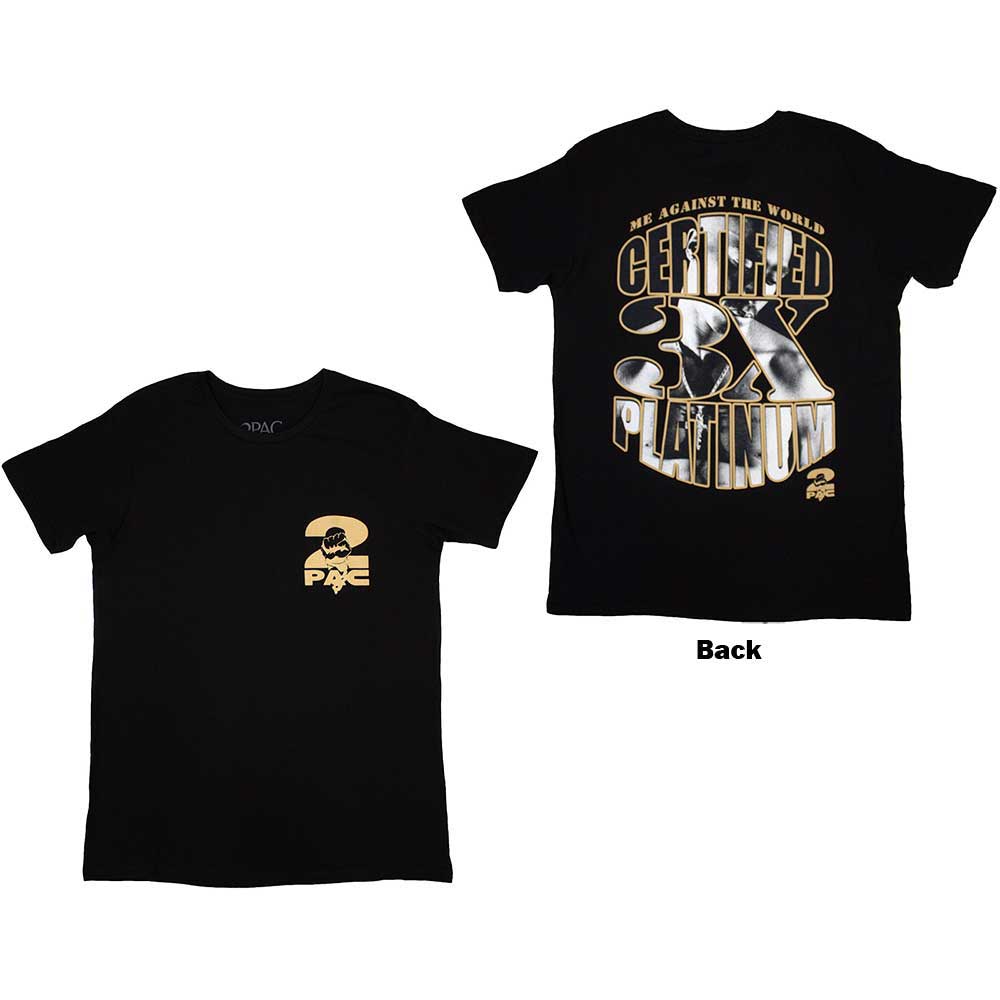 Tupac Unisex T-Shirt: Platinum (Black) (Back Print)