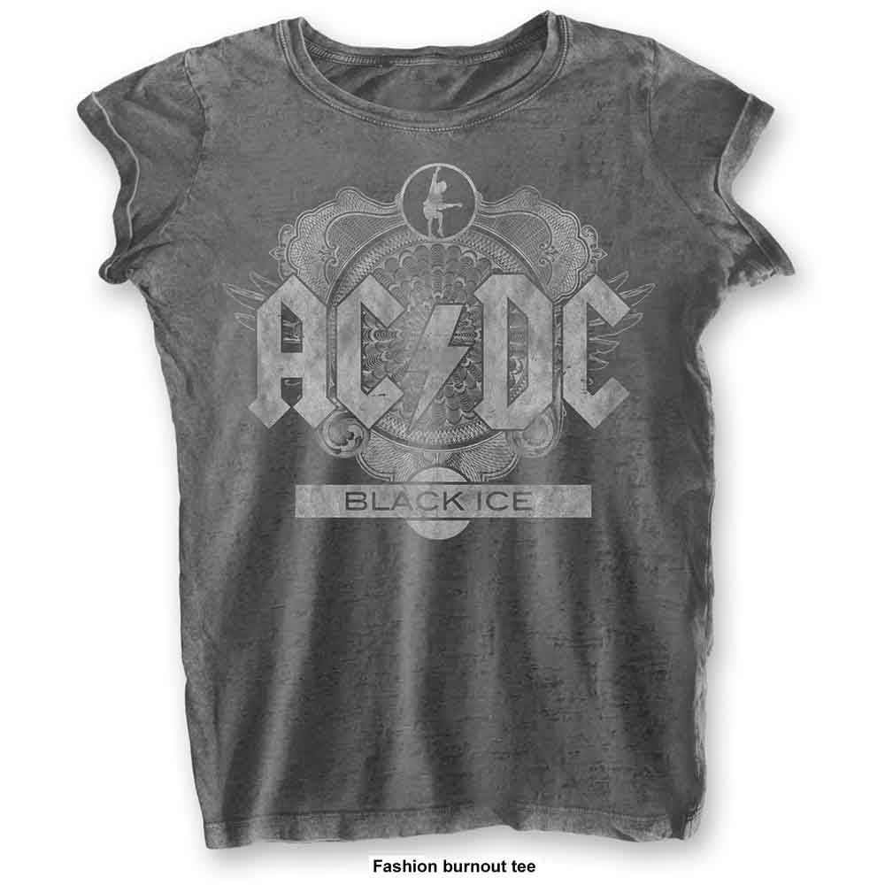 AC/DC Ladies Burnout T-Shirt: Black Ice (Charcoal Grey)