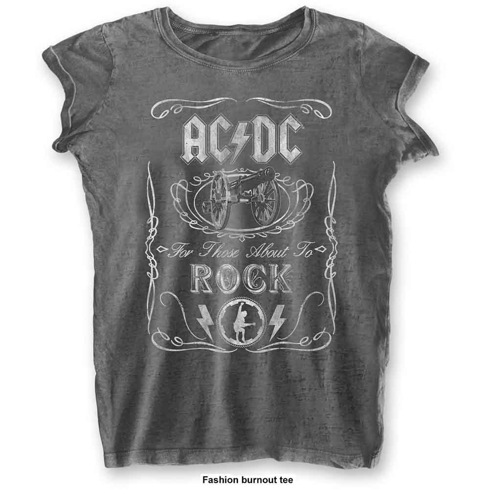 AC/DC Ladies Burnout T-Shirt: Cannon Swig (Charcoal Grey)