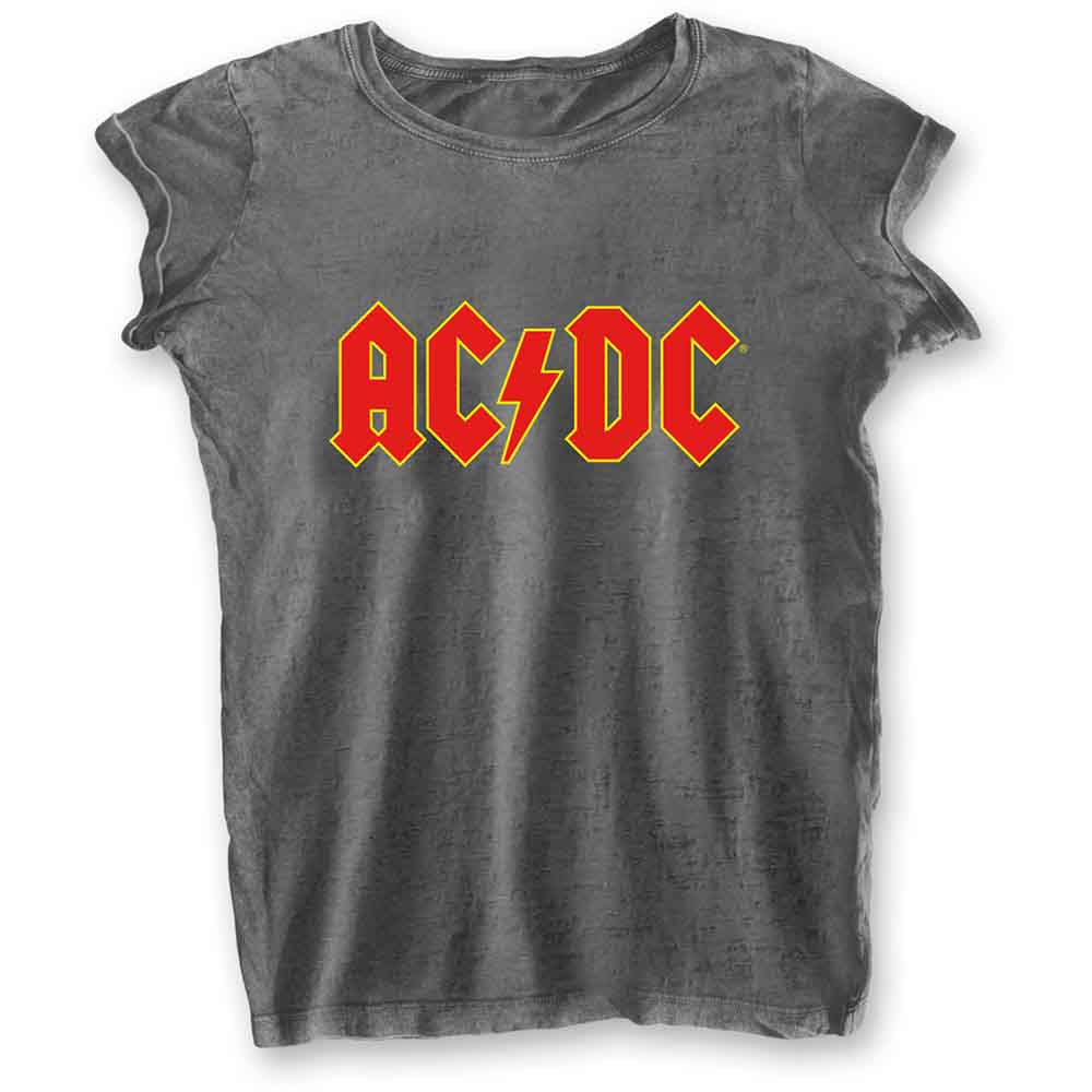 AC/DC Ladies Burnout T-Shirt: Logo (Charcoal Grey)