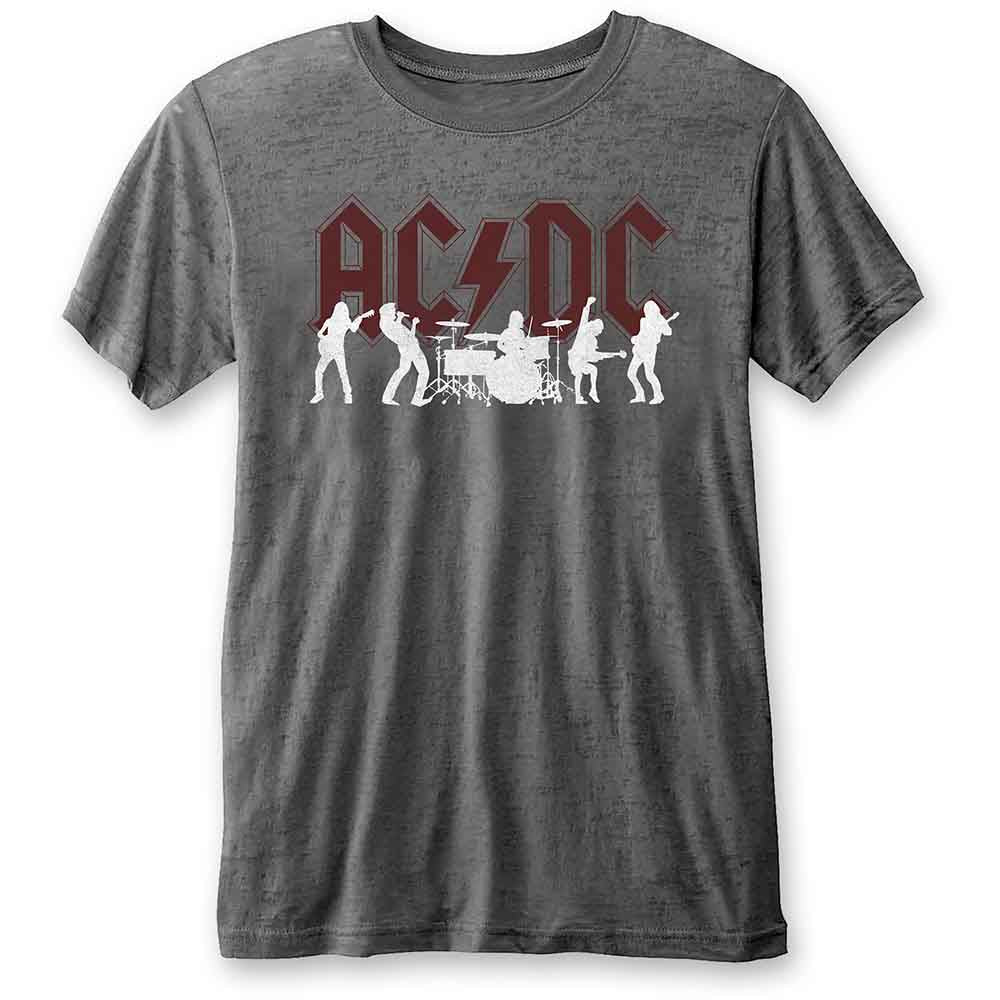 AC/DC Unisex Burnout T-Shirt: Silhouettes (Charcoal Grey)