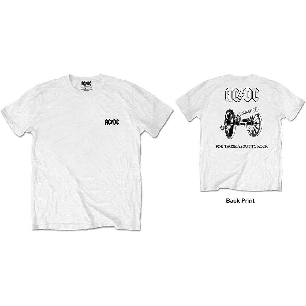 AC/DC Unisex Retail Pack T-Shirt: About To Rock (White) (Back Print) (Small)
