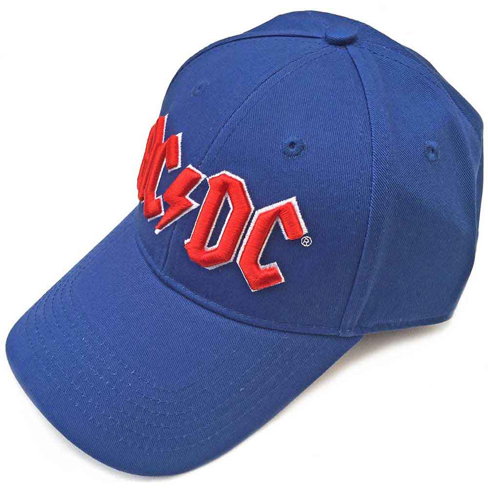 AC/DC Unisex Baseball Cap: Red Logo (Mid-Blue)