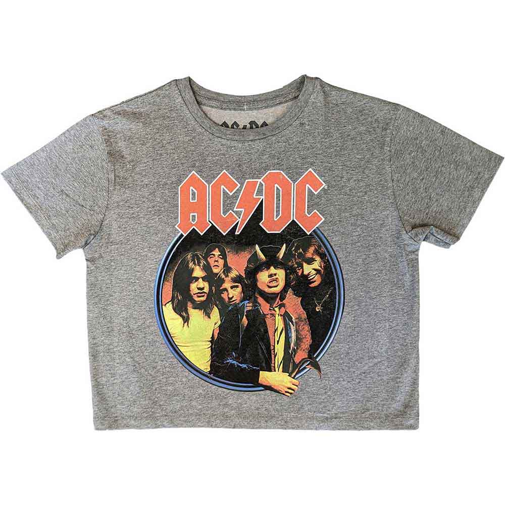 AC/DC Ladies Crop Top: Highway To Hell Circle (Grey)