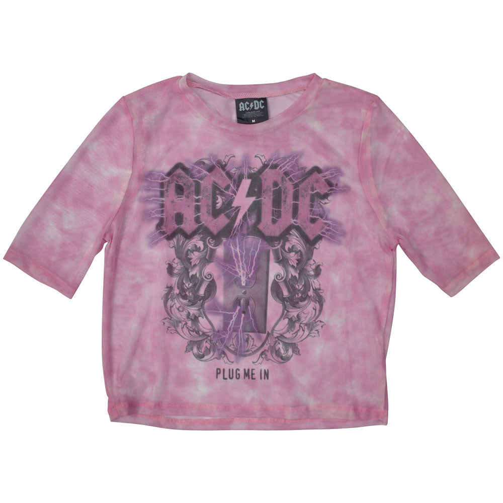 AC/DC Ladies Crop Top: Plug Me In (Pink) (Mesh)
