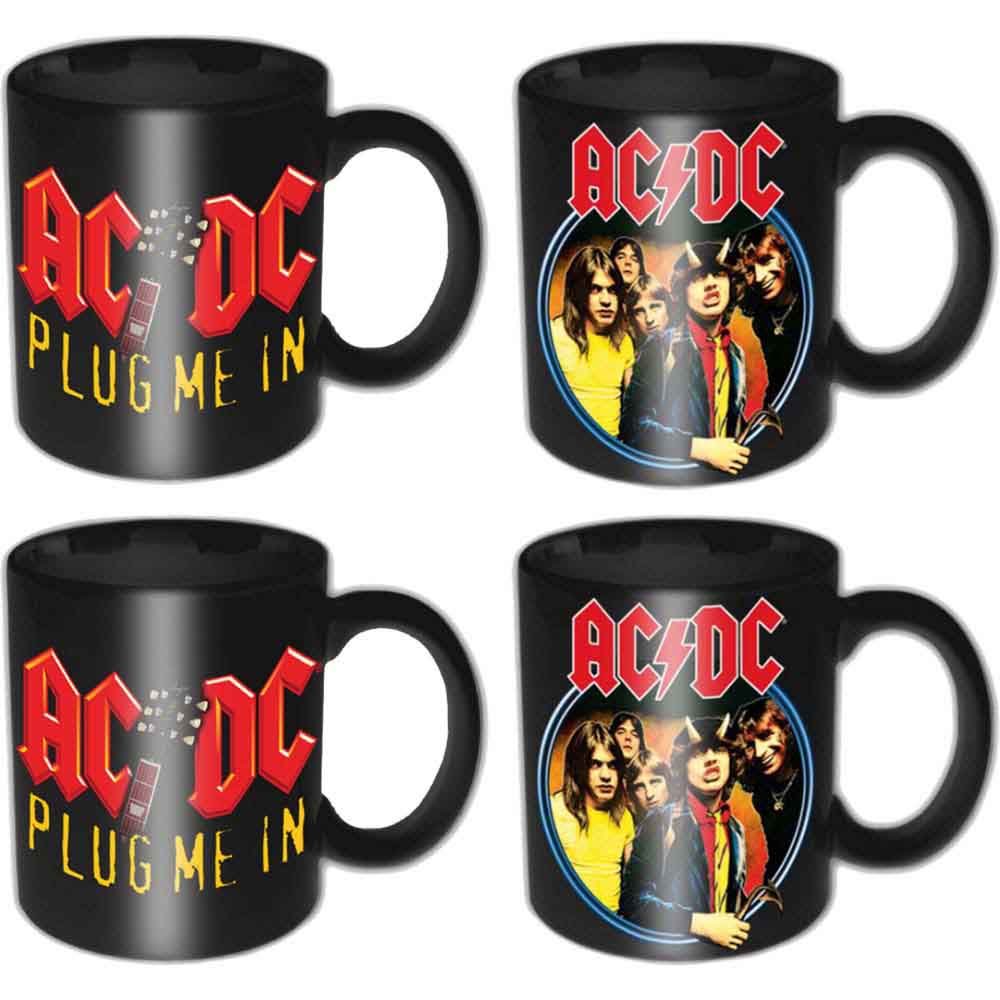 AC/DC Mini Mug Set: 4 Piece Set (Black) (2 each of Devil & Angus Plug Me In)