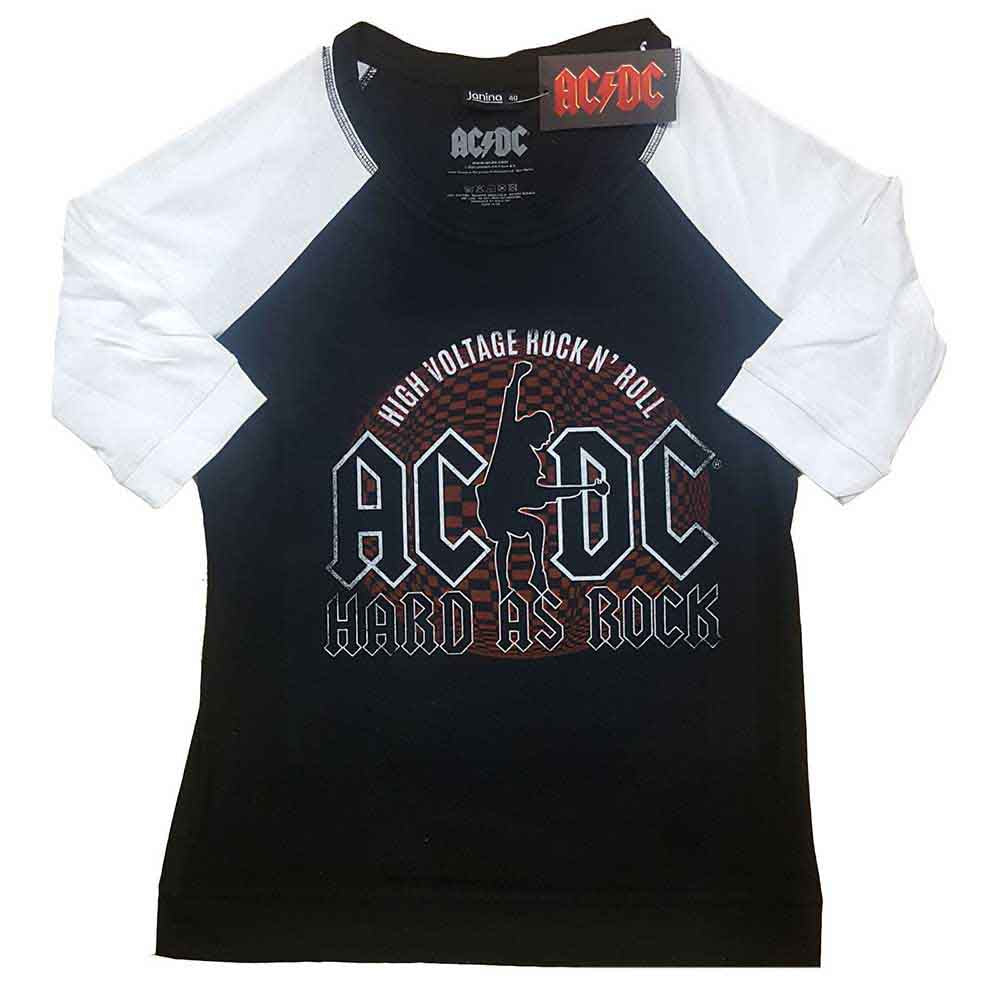 AC/DC Ladies Raglan T-Shirt: Hard As Rock (Black & White)