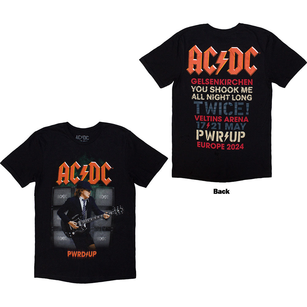 AC/DC Unisex T-Shirt: PWRD-UP Gelsenkirchen '24 (Black) (Back Print & Ex-Tour) (Small)