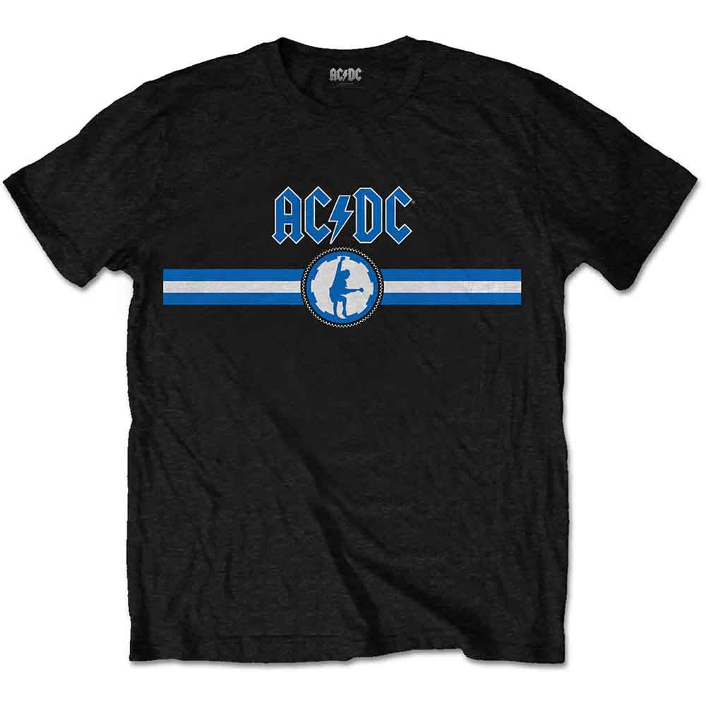 AC/DC Unisex T-Shirt: Blue Logo & Stripe (Black)