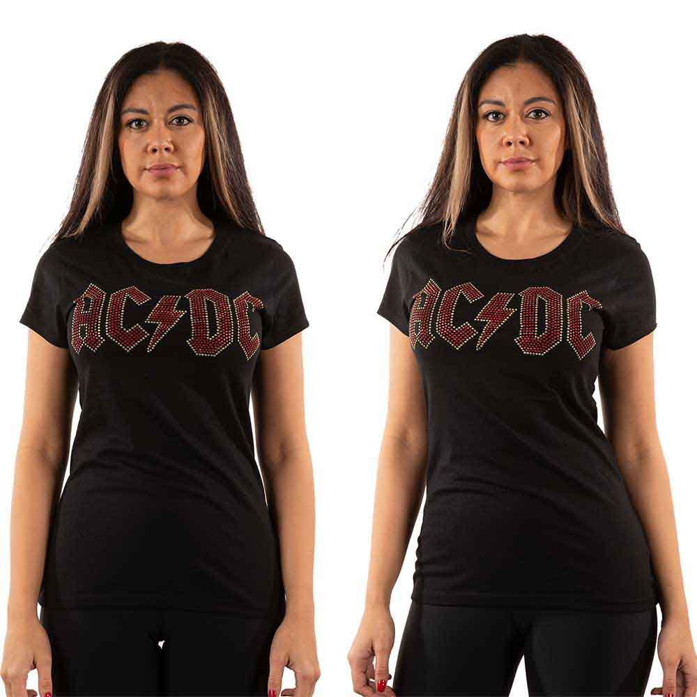 AC/DC Ladies T-Shirt: Full Colour Logo (Black) (Embellished)