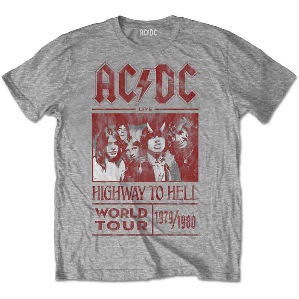 AC/DC Unisex T-Shirt: Highway to Hell World Tour 1979/1980 (Grey)