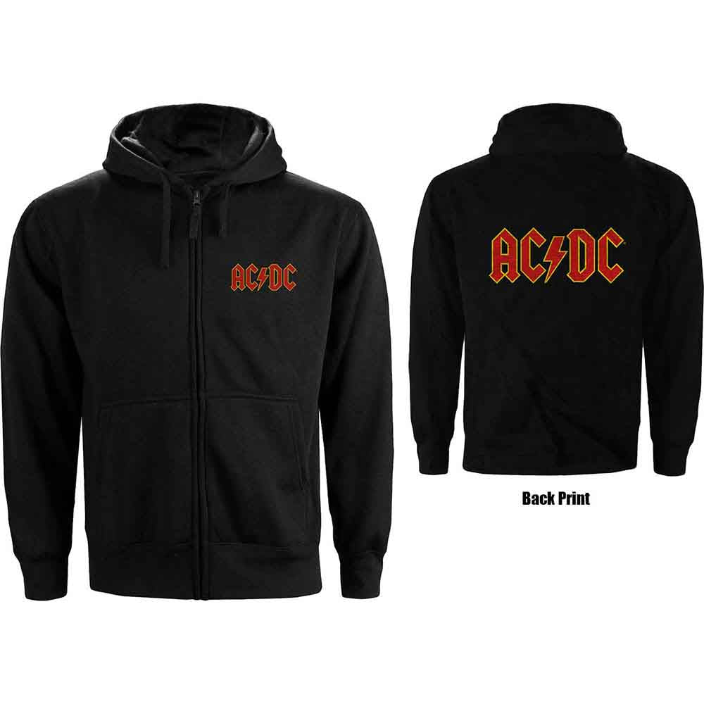 AC/DC Ladies Zipped Hoodie: Logo (Black) (Back Print)