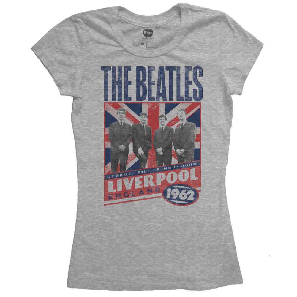 The Beatles Ladies T-Shirt: Liverpool England 1962 (Grey) (Medium)