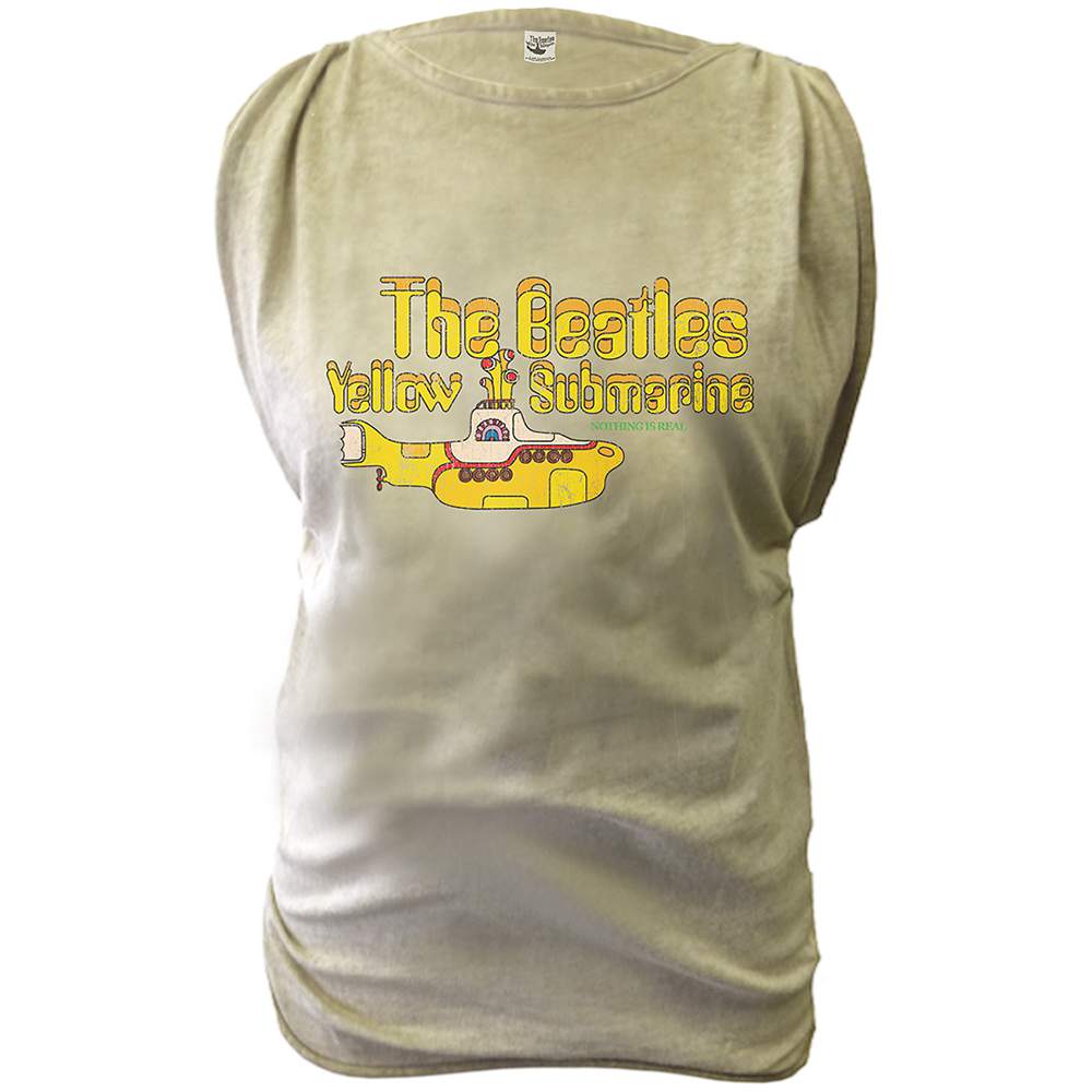 The Beatles Ladies T-Shirt: Yellow Submarine (Olive Green) (Discharge Print/Oil Wash) (Medium)