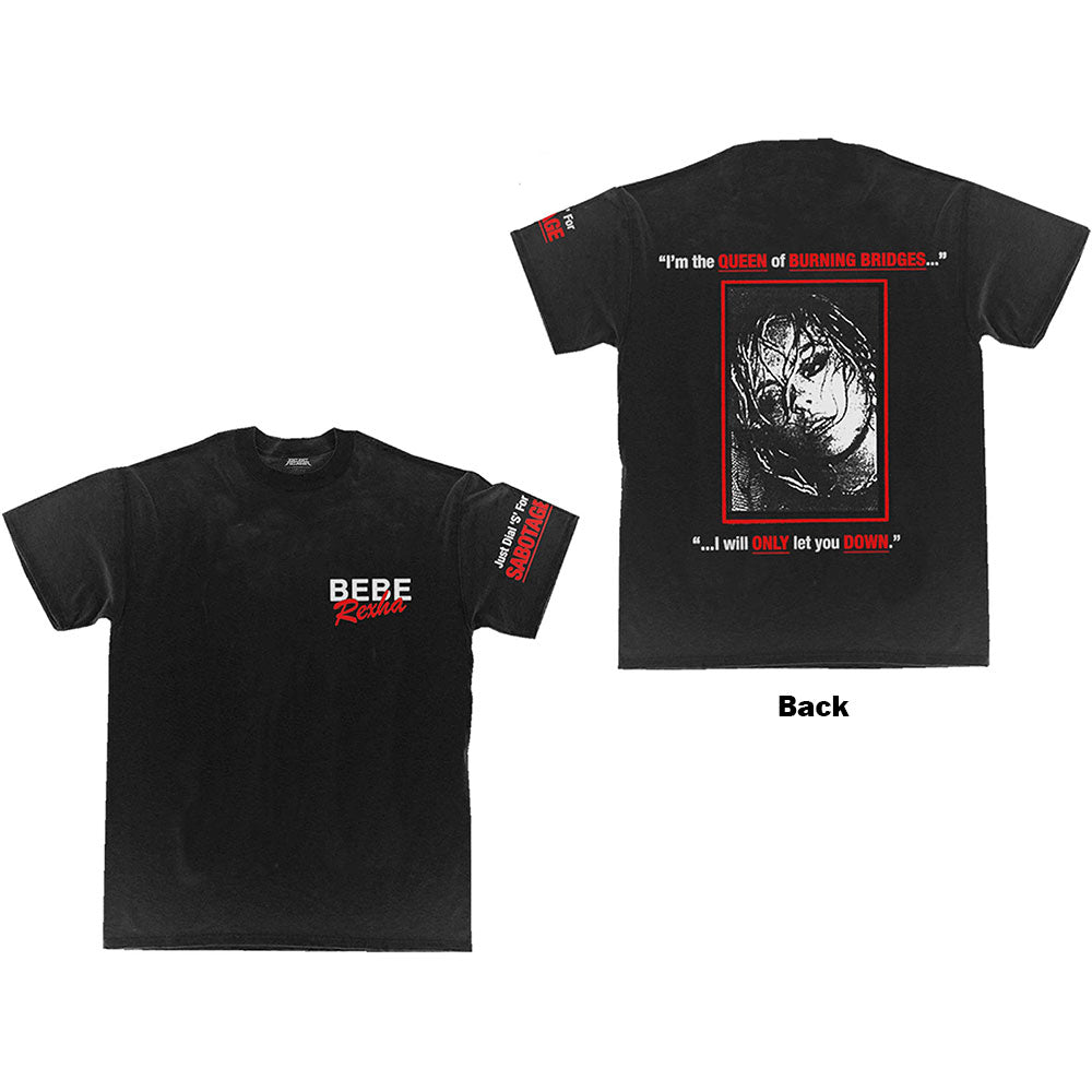Bebe Rexha Unisex T-Shirt: Queen of Sabotage (Black) (Back Print)
