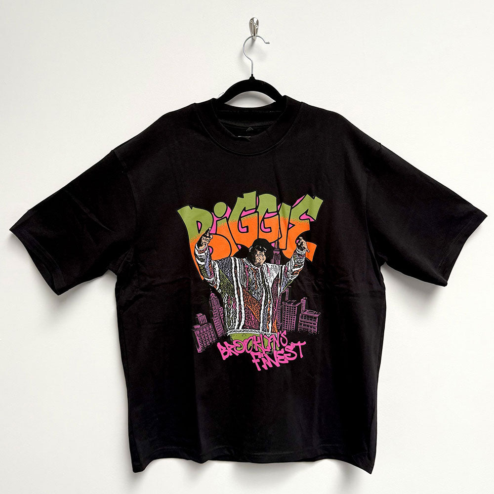 Biggie Smalls Unisex Oversized Boxy T-Shirt: Cartoon Graffiti (Black)