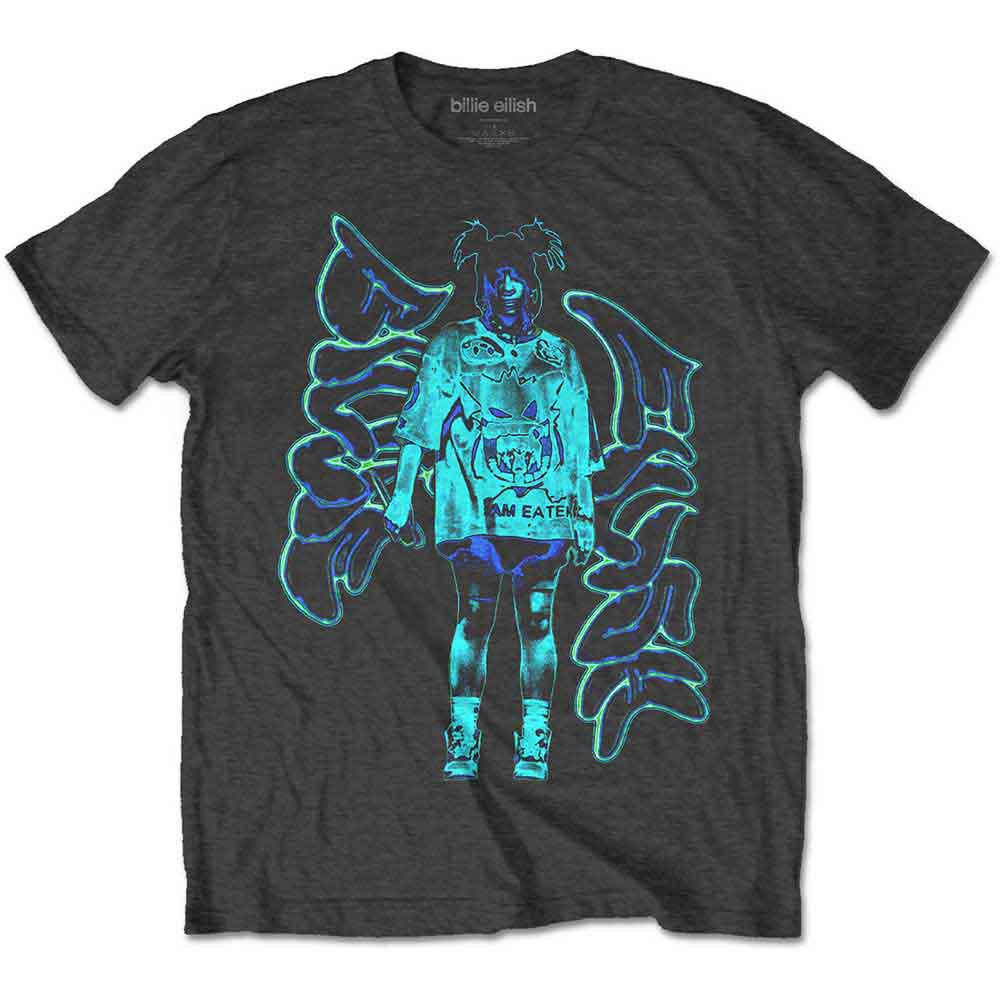 Billie Eilish Unisex T-Shirt: Neon Graffiti Logo (Charcoal Grey)
