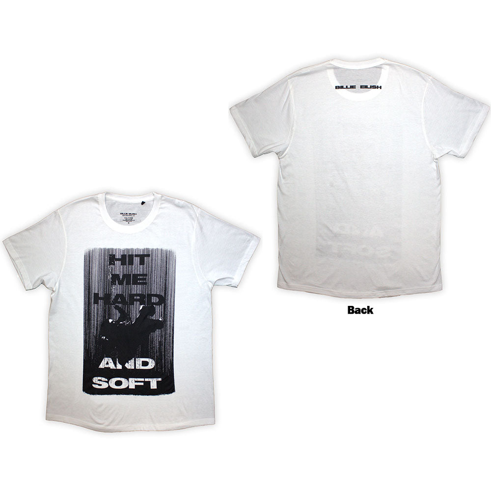 Billie Eilish Unisex T-Shirt: Hit Me Hard And Soft Falling (White) (Back Print)