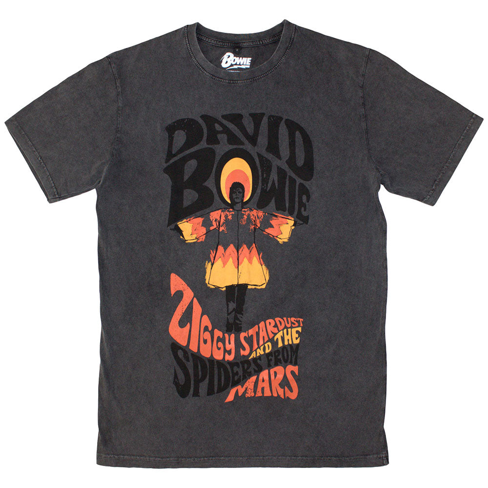David Bowie Unisex Stone Wash T-Shirt: Ziggy Stardust (Charcoal Grey)