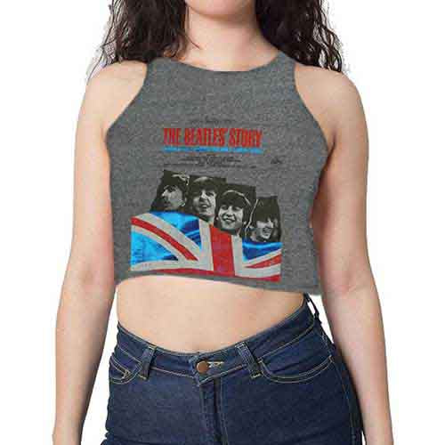 The Beatles Ladies Vest T-Shirt: Beatles Story Hotfix (Grey) (Cropped/Hotfix) (X-Large)
