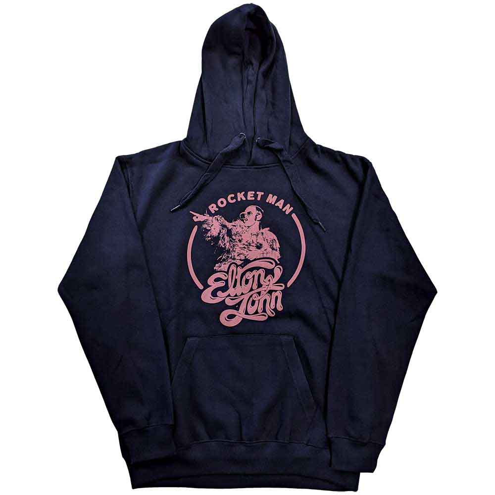 Elton John Unisex Pullover Hoodie: Rocketman Circle Point (Navy Blue)