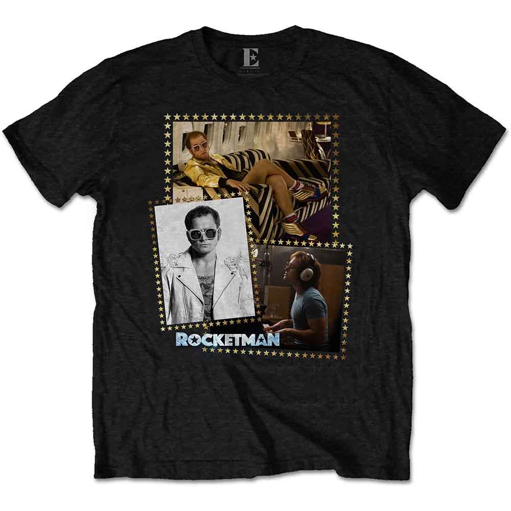 Elton John Unisex T-Shirt: Rocketman Montage (Black)