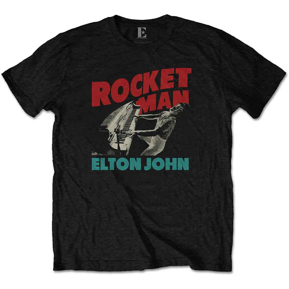 Elton John Unisex T-Shirt: Rocketman Piano (Black)