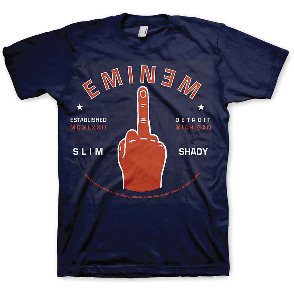 Eminem Unisex T-Shirt: Detroit Finger (Navy Blue)