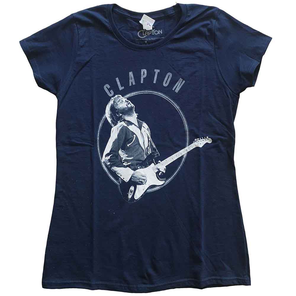 Eric Clapton Ladies T-Shirt: Vintage Photo (Navy Blue)