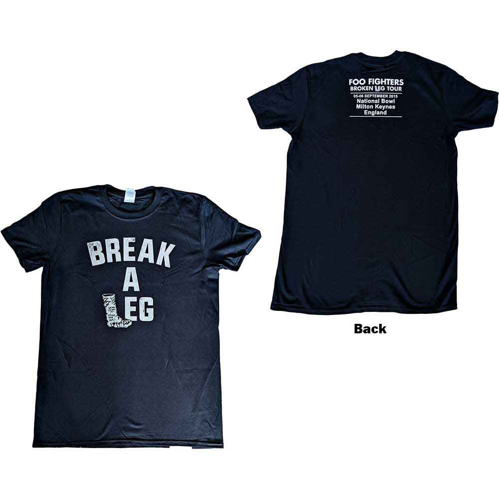 Foo Fighters Unisex T-Shirt: Break A Leg Milton Keynes (Black) (Back Print & Ex-Tour)