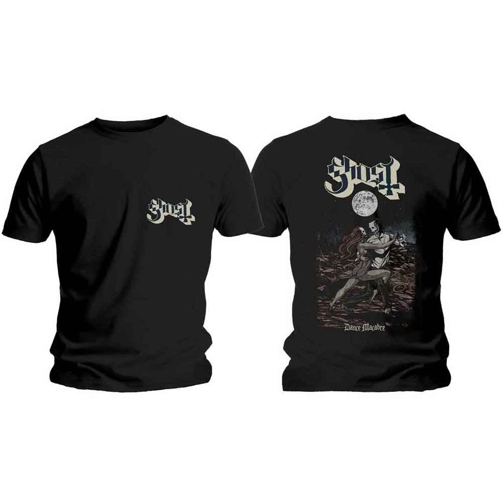 Ghost Unisex T-Shirt: Dance Macabre Cover & Logo (Black) (Back Print)
