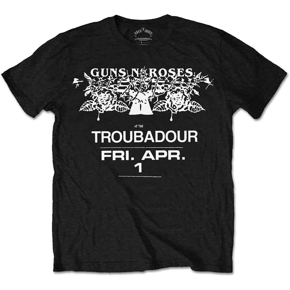 Guns N' Roses Unisex T-Shirt: Troubadour Flyer (Black)