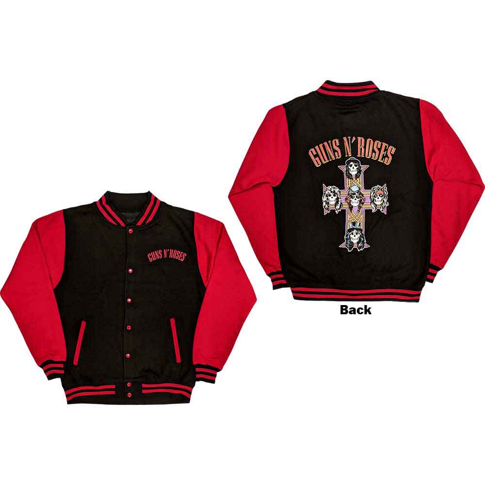 Guns N' Roses Unisex Varsity Jacket: Appetite For Destruction (Black & Red) (Back Print)