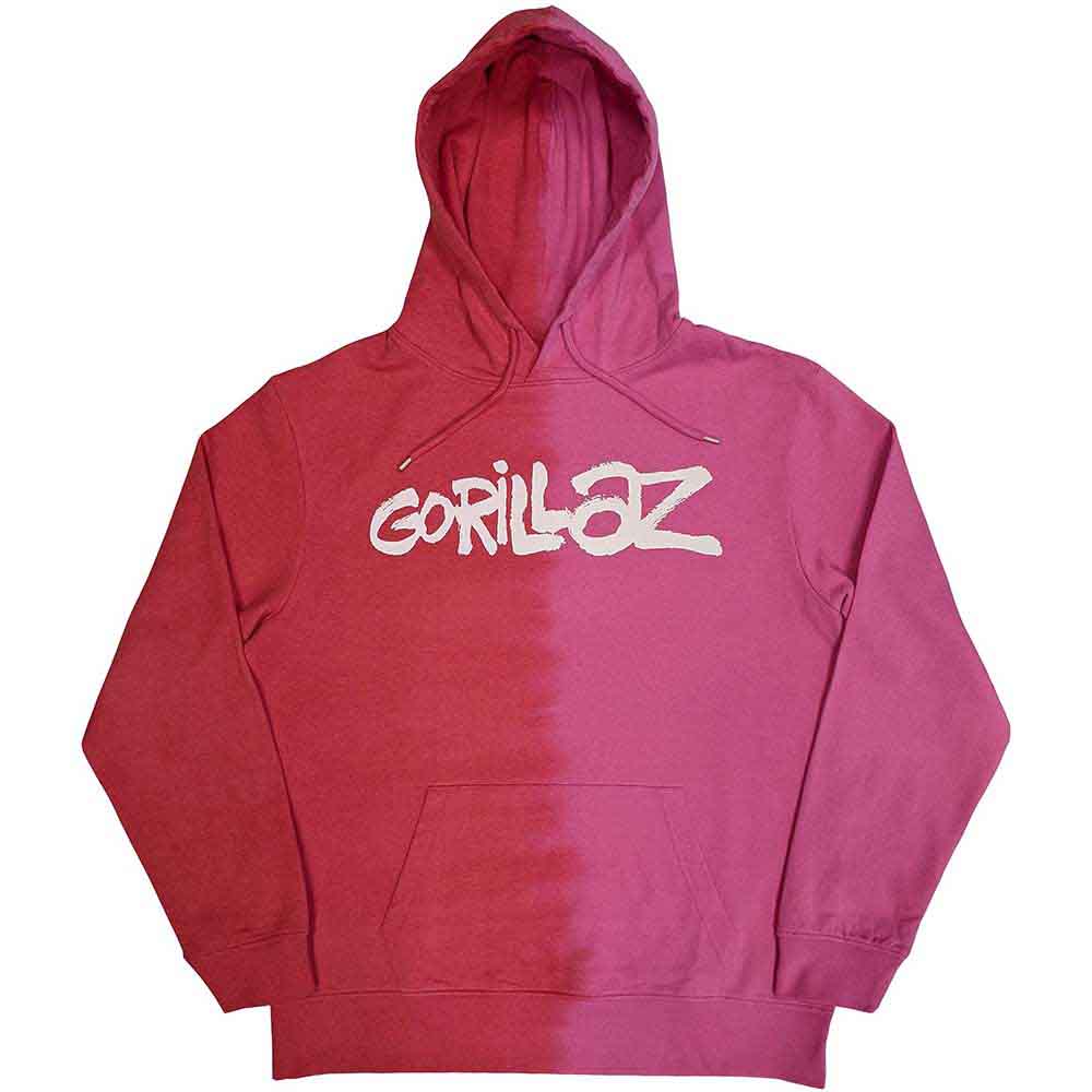 Gorillaz Unisex Pullover Hoodie: Two-Tone Brush Logo (Red) (Wash Collection)