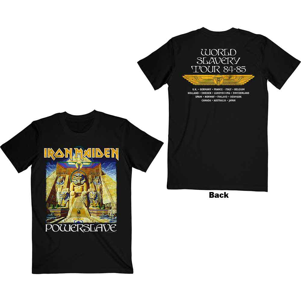 Iron Maiden Unisex T-Shirt: Powerslave World Slavery Tour (Black) (Back Print)