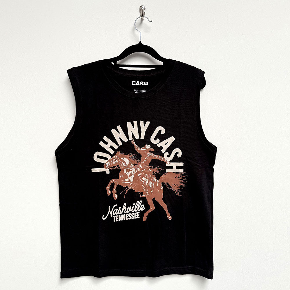 Johnny Cash Unisex Tank T-Shirt: Nashville Concert (Black)