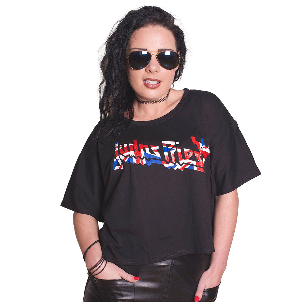 Judas Priest Ladies T-Shirt: Union (Black) (Boxy Style/Glitter Print)