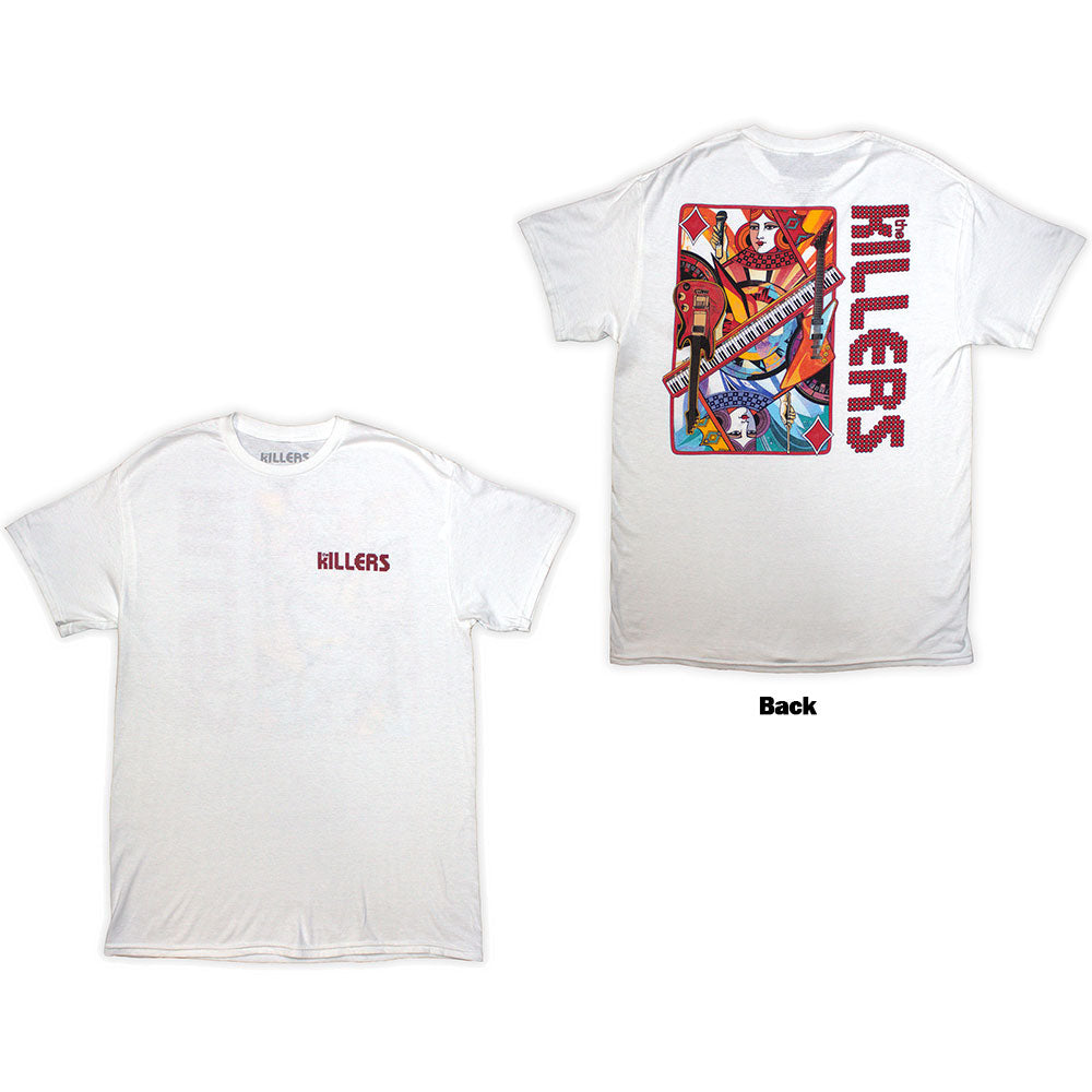 The Killers Unisex T-Shirt: Tour '24 Diamond Playing Card (White) (Back Print & Ex-Tour)