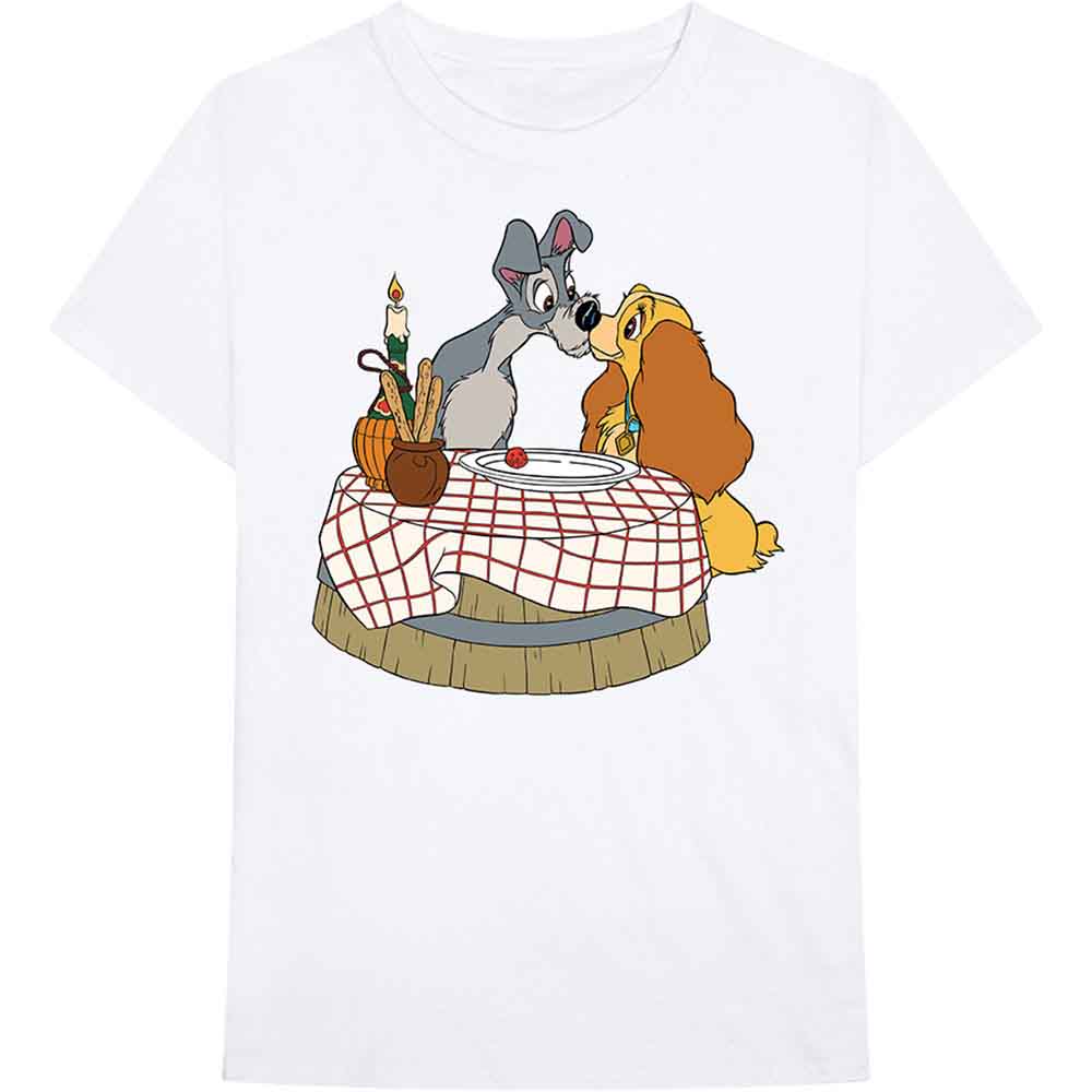 Disney Unisex T-Shirt: The Lady & The Tramp Kissing Pose (White)