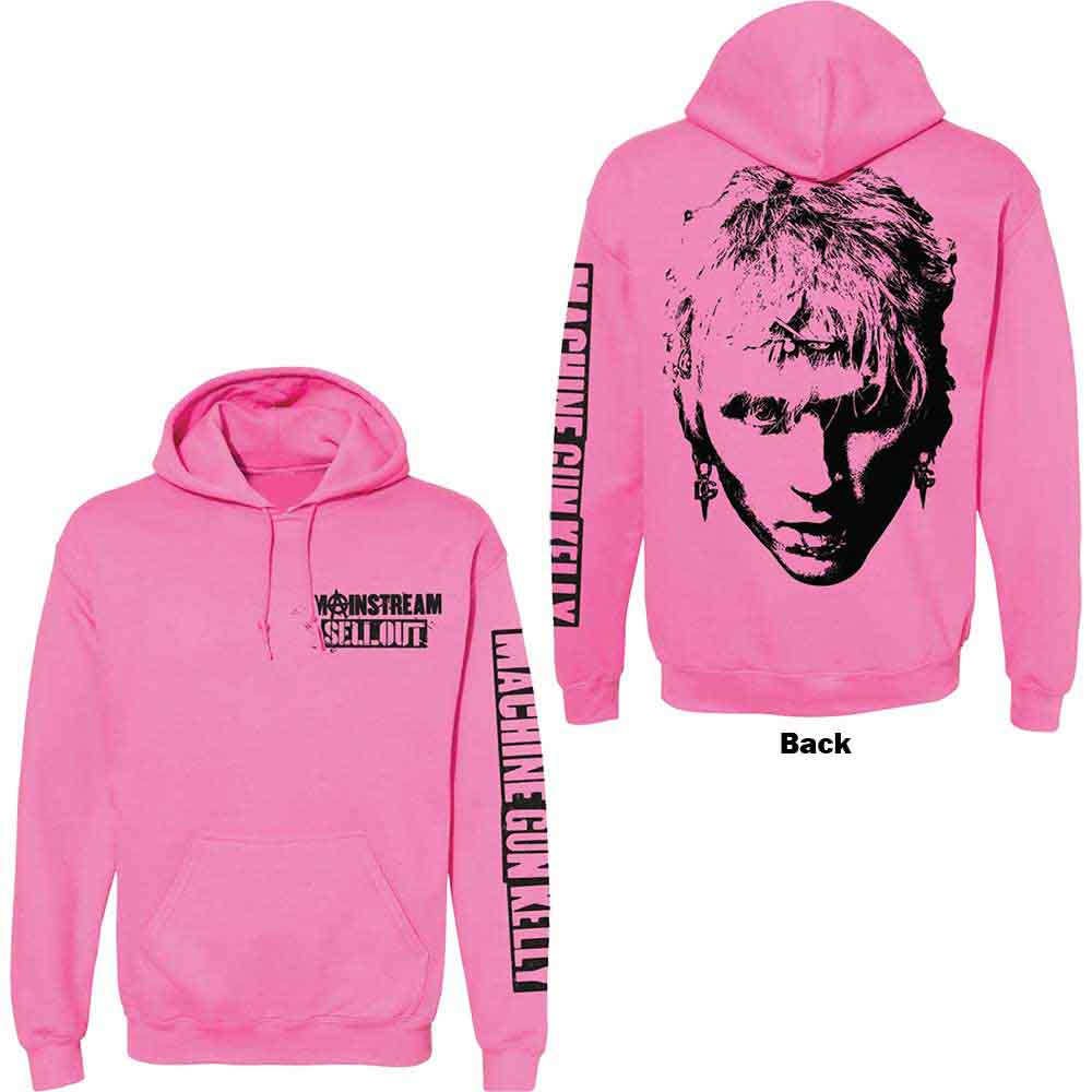 Machine Gun Kelly Unisex Pullover Hoodie: Pink Face (Pink) (Back & Sleeve Print)