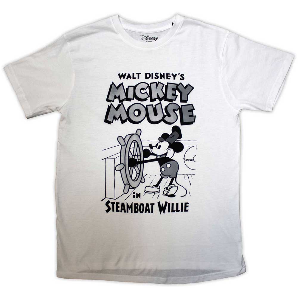 Disney Unisex T-Shirt: Mickey Mouse Steamboat Willie (White)