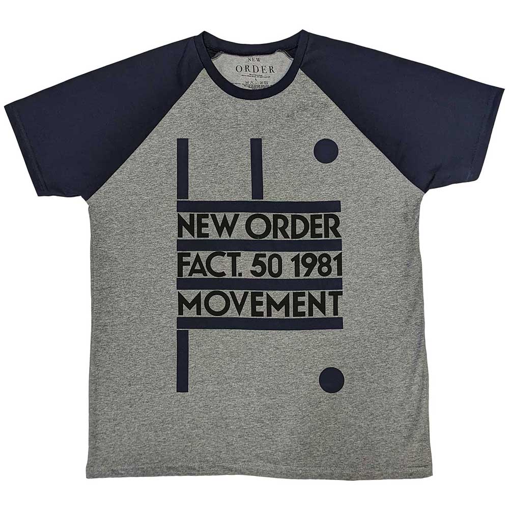 New Order Unisex Raglan T-Shirt: Movement (Grey & Navy Blue)