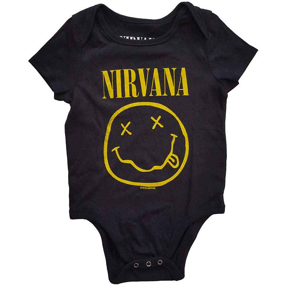 Nirvana Kids Baby Grow: Yellow Happy Face (Black)