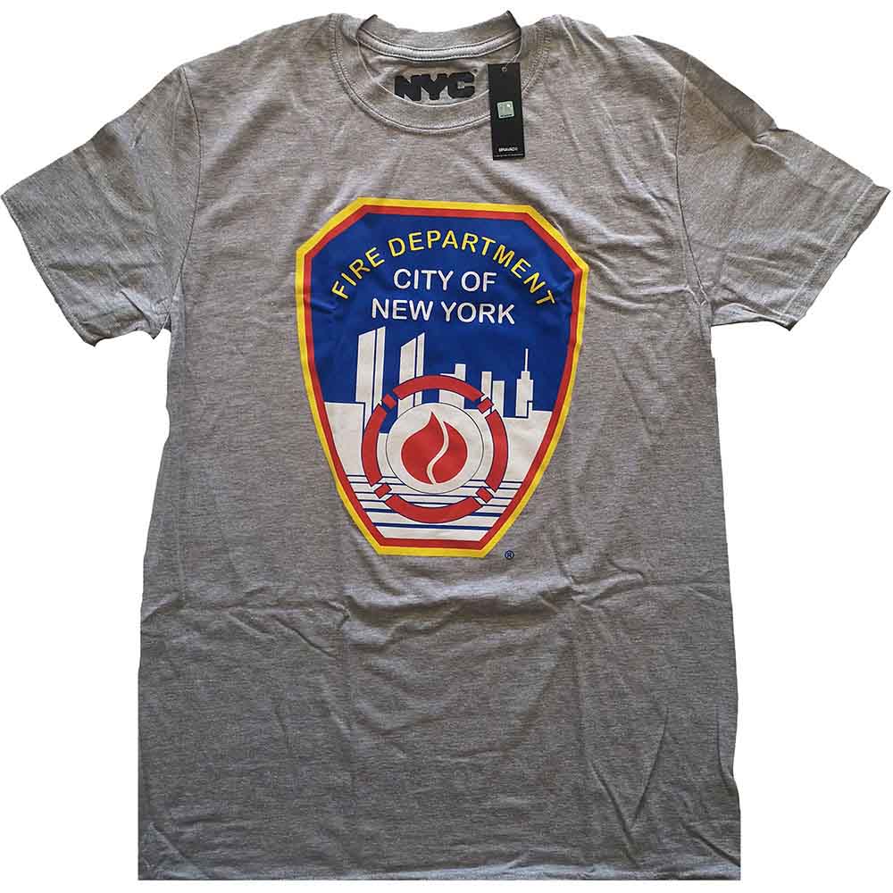 New York City Unisex T-Shirt: Fire Dept. Badge (Grey)